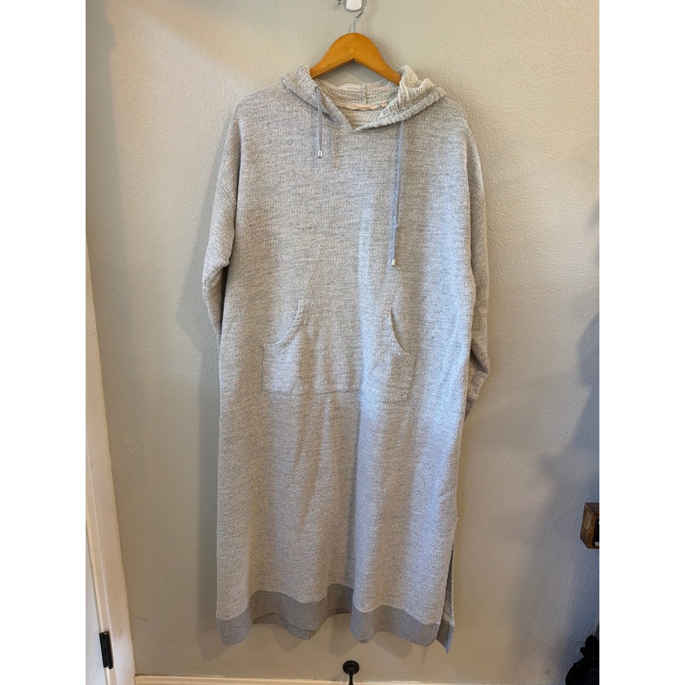 Soft Surroundings Hoodie Dress Women 3X Gray Knit Long Sleeve Side Slit Confort